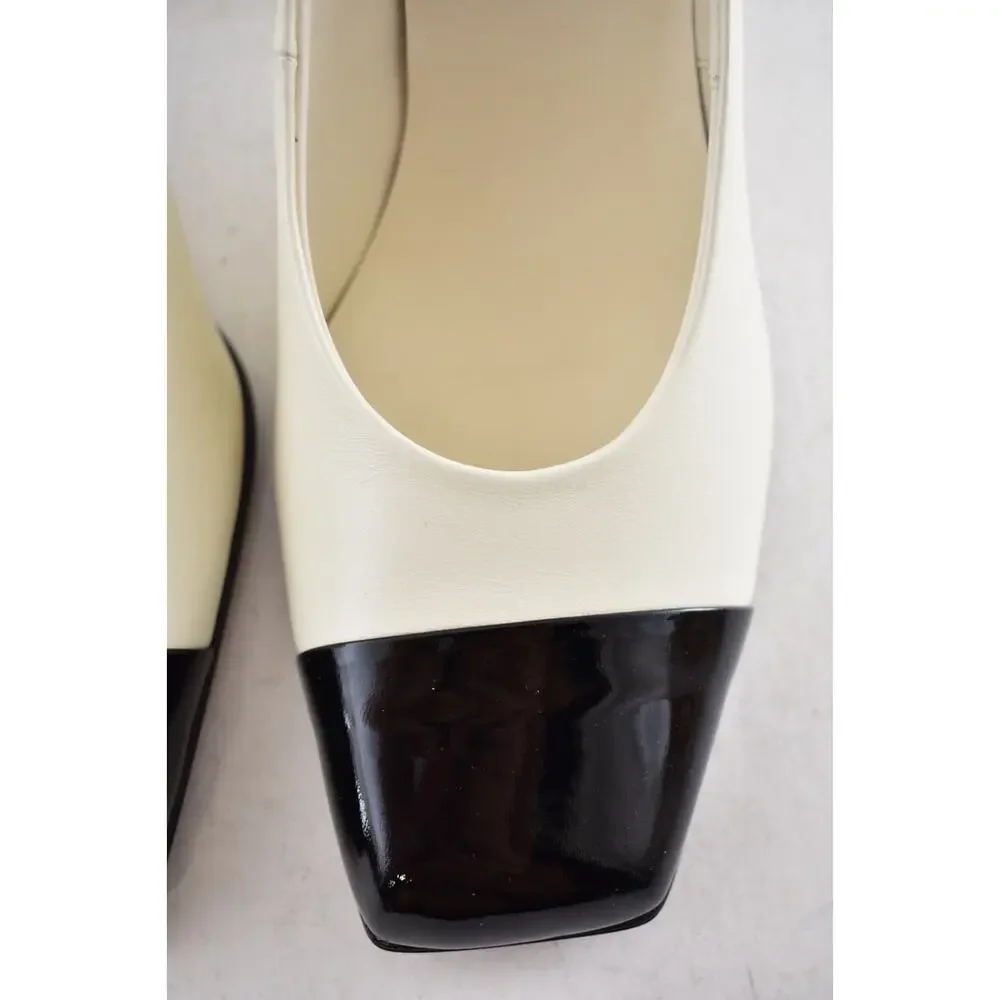 Chanel 26S Blazy Ivory Black Square Toe CC Gold Logo Block Heel Classic Pump 41